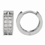 Load image into Gallery viewer, AGE423 - Silver Double Row CZ Hoop Earrings
