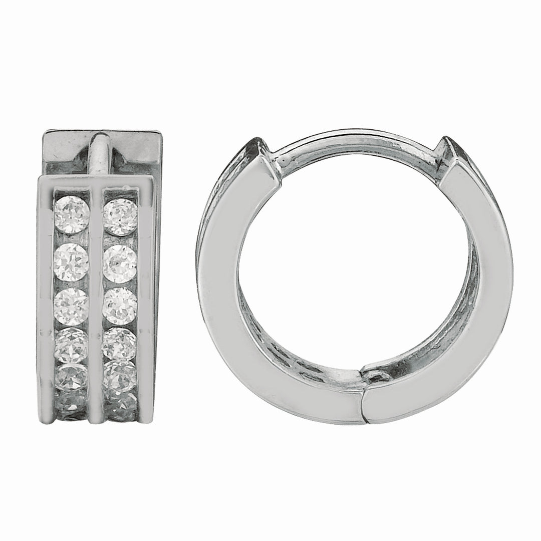 AGE423 - Silver Double Row CZ Hoop Earrings