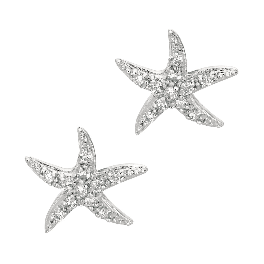 AGE447 - Silver CZ Starfish Stud Earrings