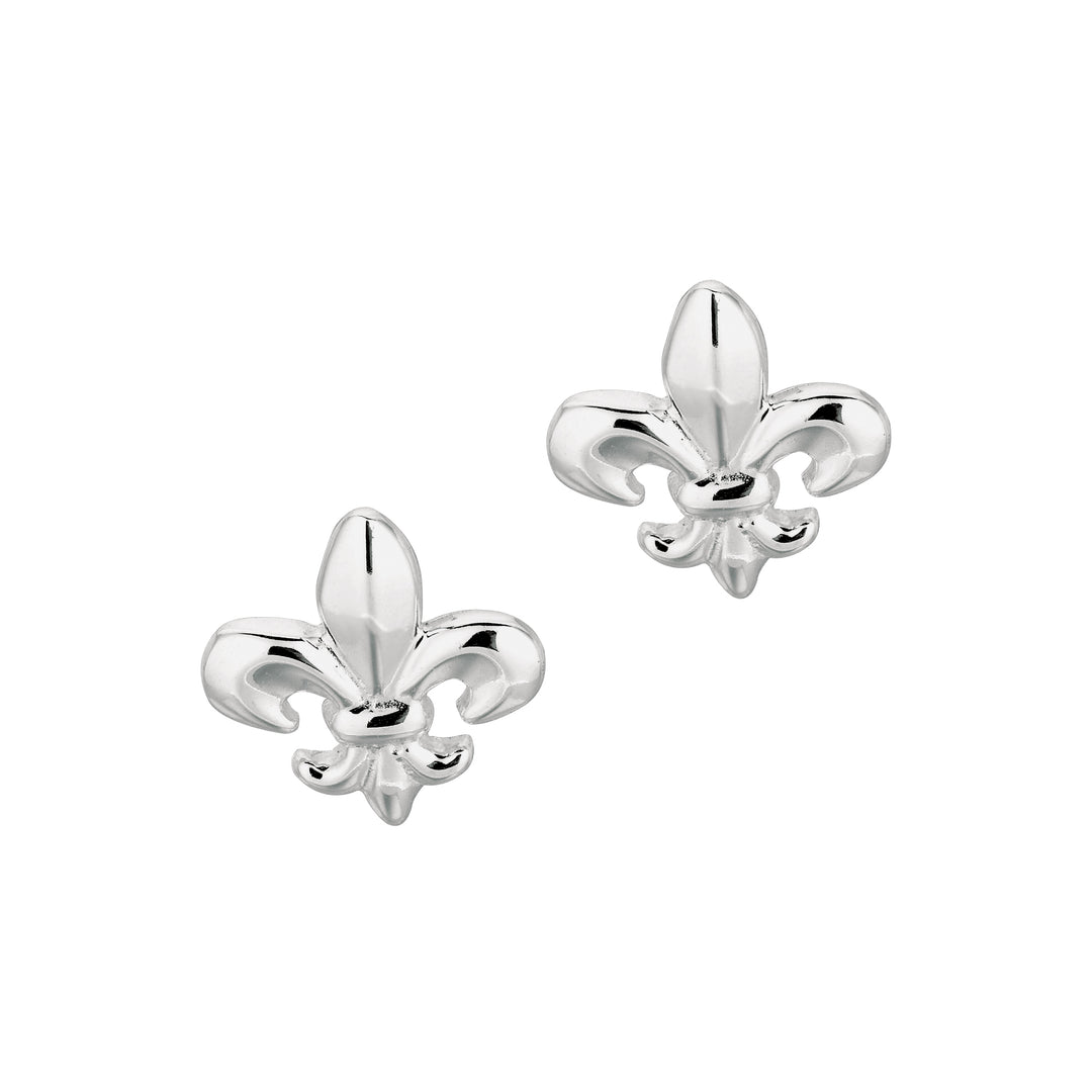 AGER529 - Silver Polished Fleur De Lis Earring