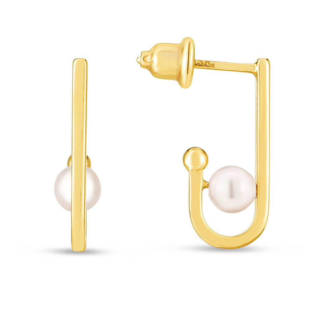 E15015 - 14K Gold J-Hoop Pearl Earring