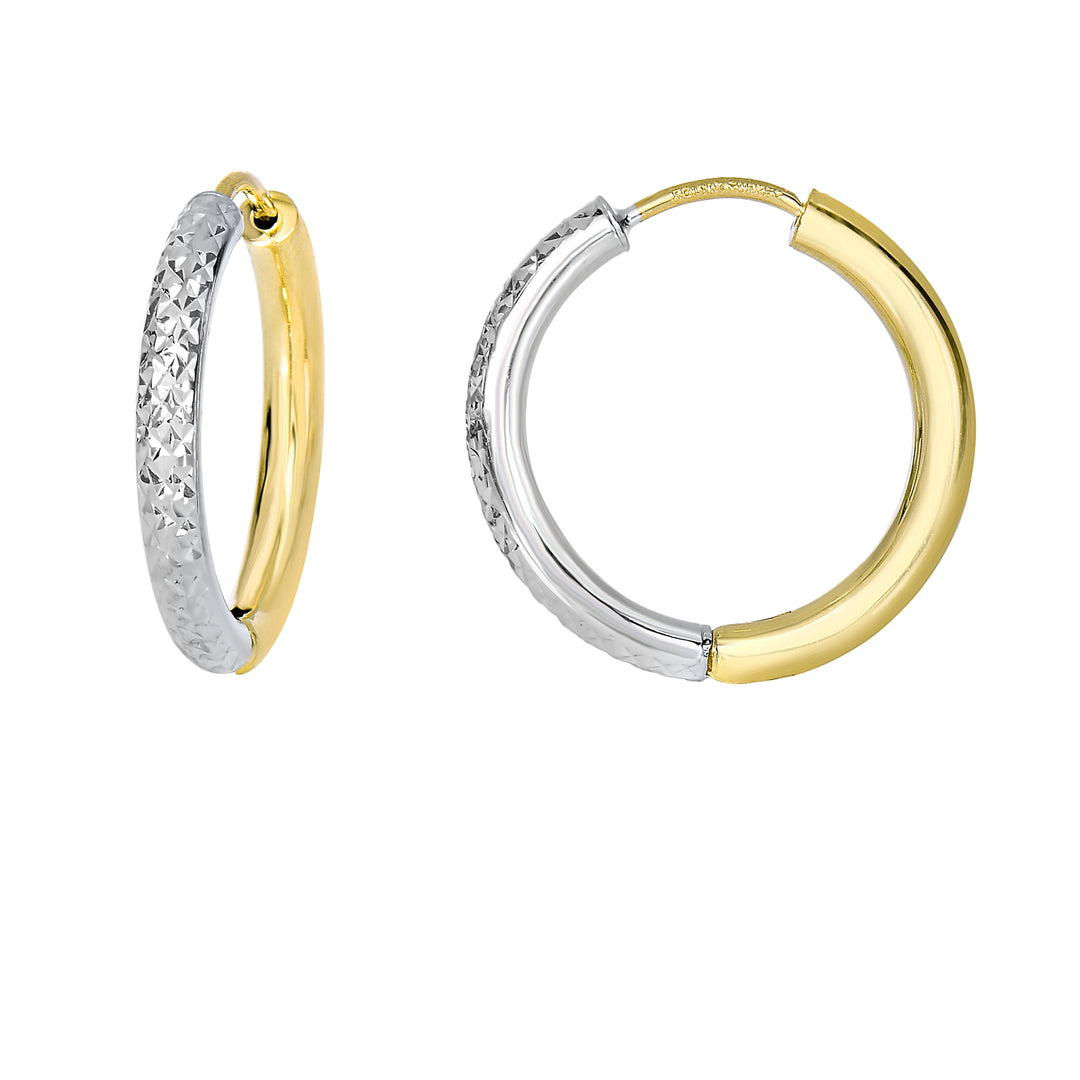 ER3080 - 14K Yellow & White Gold Diamond Cut Hoop Earring