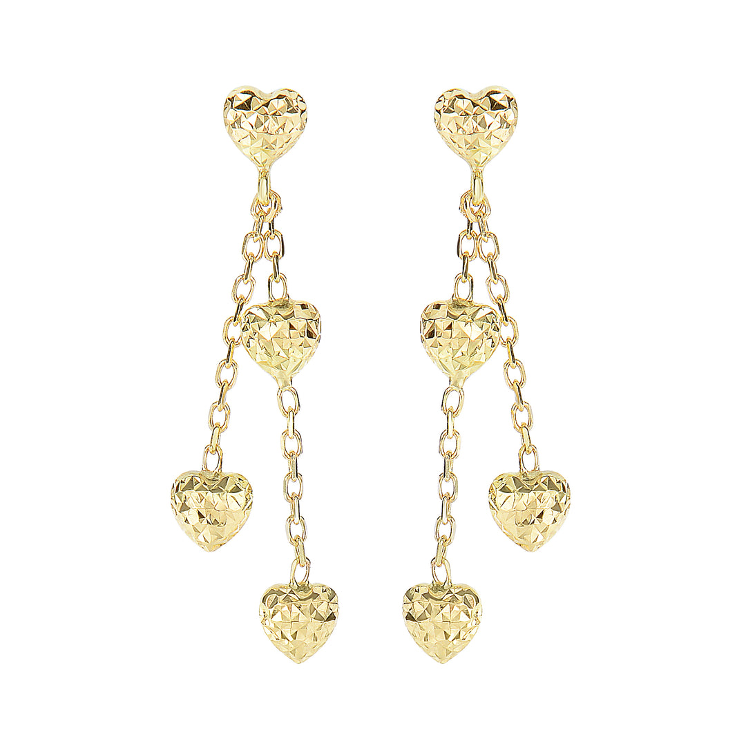 ER3776 - 14K Gold Diamond Cut Heart Drop Earring