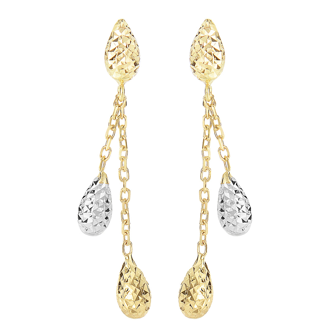 ER3778 - 14K Gold Diamond Cut Double Tear Drop Earring