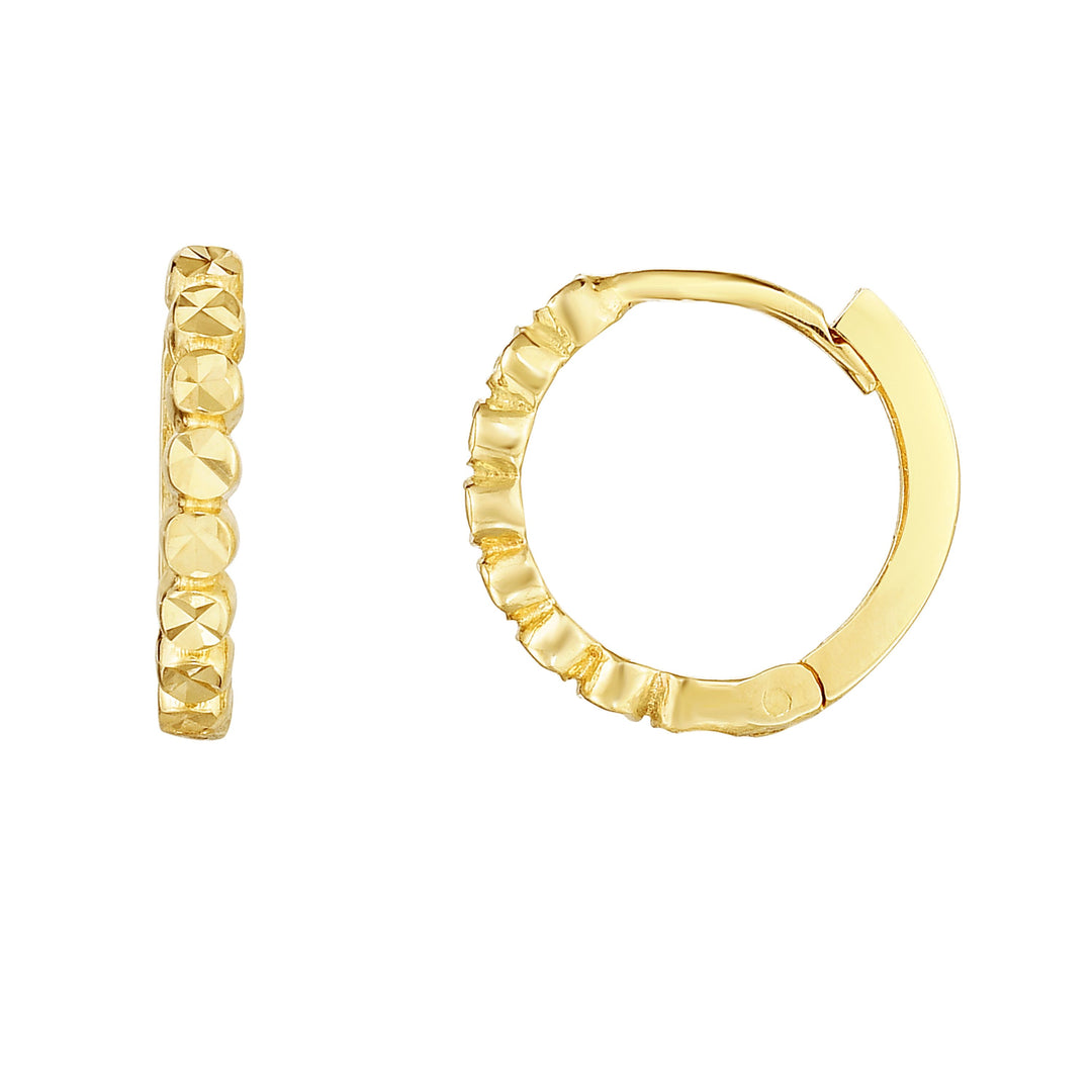 ER8635 - 14K Gold Round Diamond Cut Huggie Earring