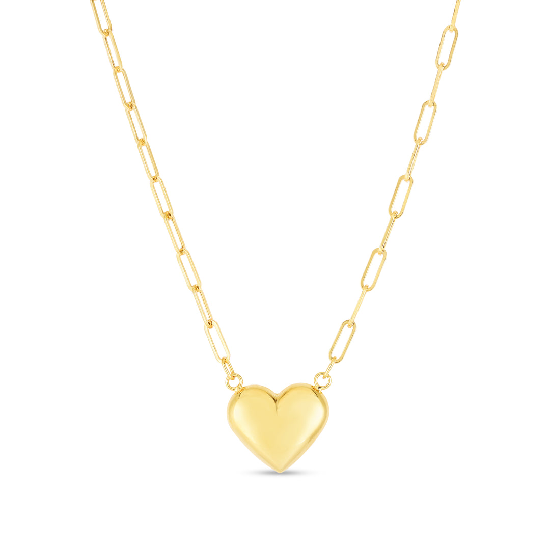 RC13649 - 14K Puffed Heart Paperclip Necklace