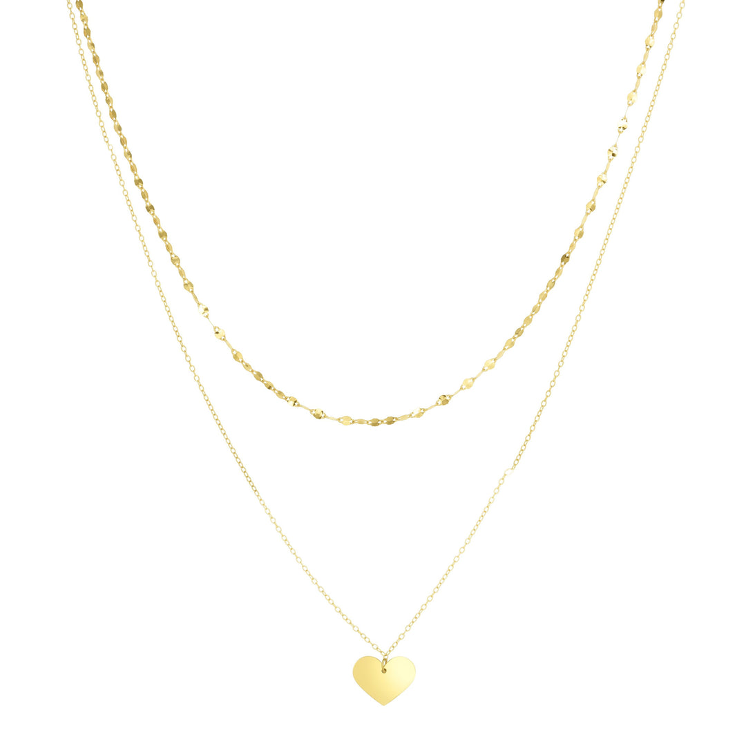 RC8292 - 14K Gold Polished Heart & Mirror Chain Multi-Strand Necklace